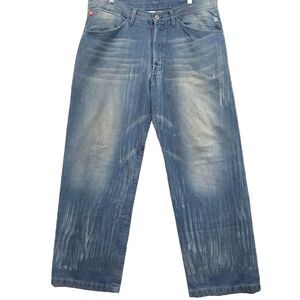 Guess Red Label Mens Denim Button Fly Wide Leg Distressed Size 38x34 Y2K Grunge